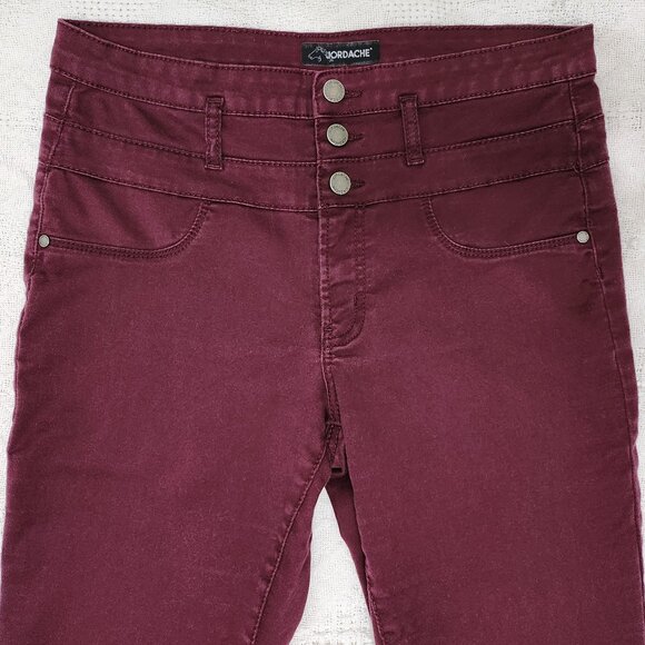 Maroon High waisted Skinny Jeans with Triple Button - Picture 3 of 8